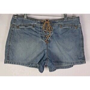 Xhilaration Womens Junior 32" Jean Shorts Low Rise Lace Up 2.5" Inseam Vintage